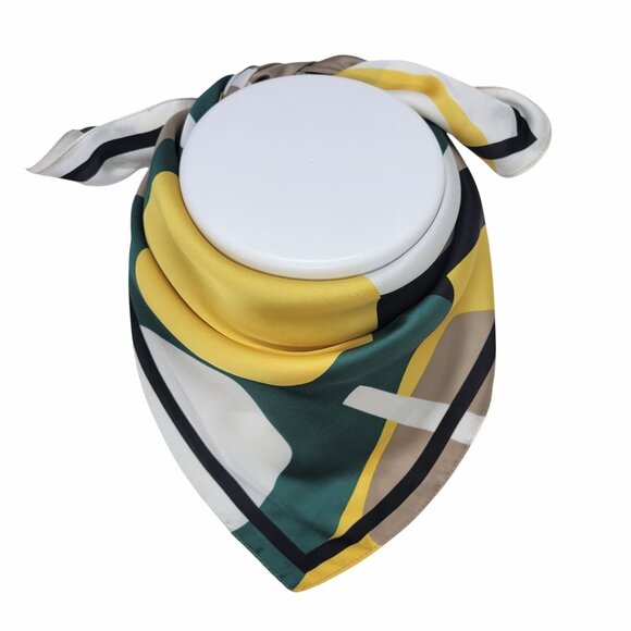 ⭐Geometric Abstract Silky Elegant Bandana Square Scarf Yellow Green Bold Modern - Picture 2 of 7